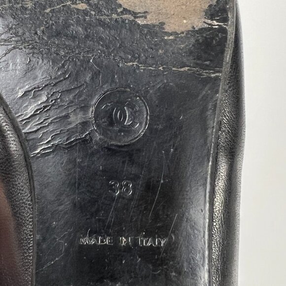 Chanel Riding Knee High Lambskin Stretch Leather Boots CC Toe Logo Size 38 8 US - Picture 10 of 12